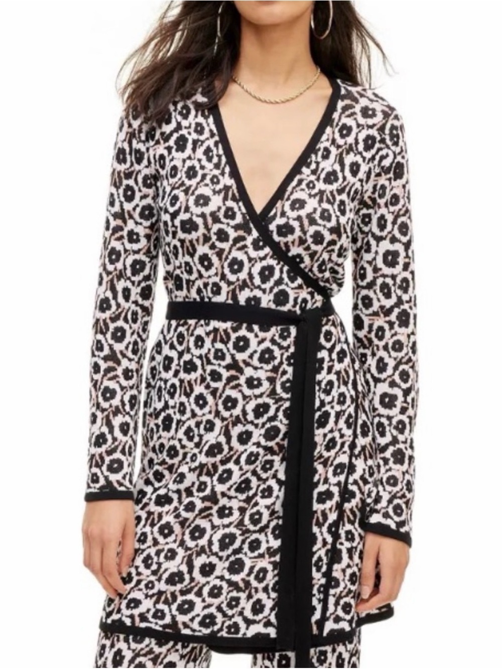 Diane Von Furstenberg for Target Black, Cream & Tan Floral Sweater Wrap Dress